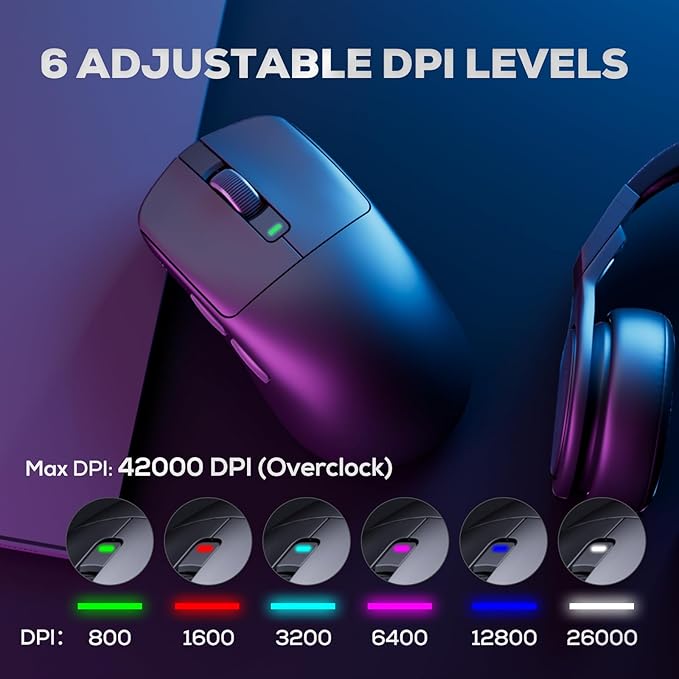 RK ROYAL KLUDGE RK M3 Wireless Gaming Mouse, 47g Lightweight Computer Mouse with PAW3950 Optical Sensor, 8K Polling 42000 DPI, Triple Modes PC Game Mice with 5 Programmable Buttons for Win/Mac, Black