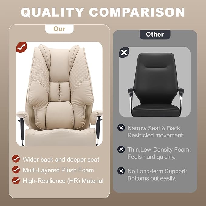 EXCEBET Big and Tall Office Chair 400lbs Wide Seat, Leather High Back Executive Office Chair with Foot Rest, Ergonomic Chairs Lumbar Support for Lower Back Pain Relief (Beige)