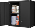 Metal Wall Cabinet, Steel Cabinet Wall Mounted, Lockable Storege Cabinet with Doors and Shelves, Upper Cabinets for Home Office, Pantry, Garage, Black