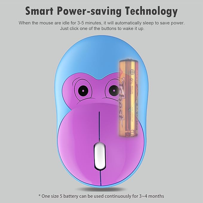 Lomiluskr Cute Monkey Wireless Mouse, Silent Mice, 2.4G Wireless Mice, Candy Colors, Kawaii Mouse for Girls and Kids (Blue Monkey)
