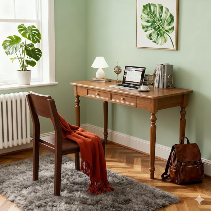 39.4in Country Desk and Chair Set, Home Office Computer Desk with Ergonomic Office Chair, Wooden Writing Desk Study Table, for Bedroom, Office or Student Workstation(Walnut,39.4'' x 23.6'' x 29.5'')