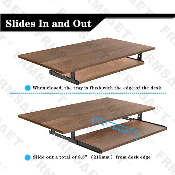FRMSAET Furniture Accessories Office Product Suits Hardware 20/24/30 inches Keyboard Drawer Tray Wood Holder Under Desk Adjustable Height Platform. (30 inches, Brown)