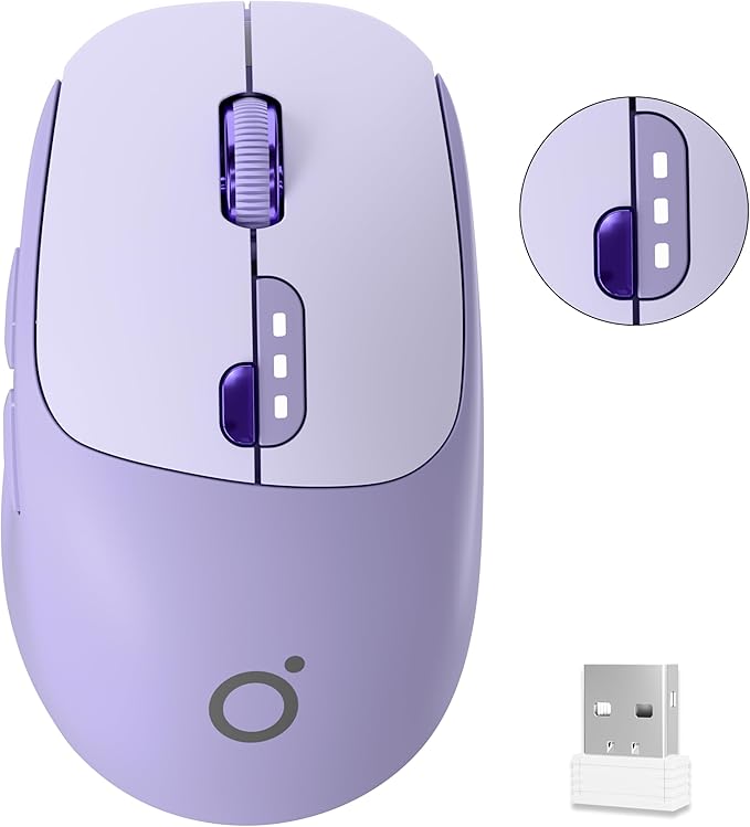 EWEADN Q5 Wireless Mouse, Bluetooth & 2.4G Quiet Computer Mouses with Battery Level Display, 1600 DPI, Ergonomic Office Mouse, 6 Button Portable Cute Computer Mouse for Laptop/PC/Mac - Purple
