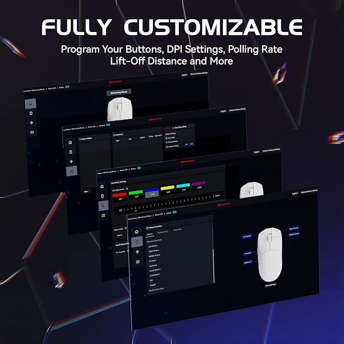 MAMBASNAKE M4 Ultra-Light Wireless Gaming Mouse 52g, 24000 DPI PAW3311 Optical Sensor,2.4G/BT/Wired Ergonomic Computer Mice, RGB Lighting,400mAh Battery, Programmable Mouse for PC/Win/MAC-Black