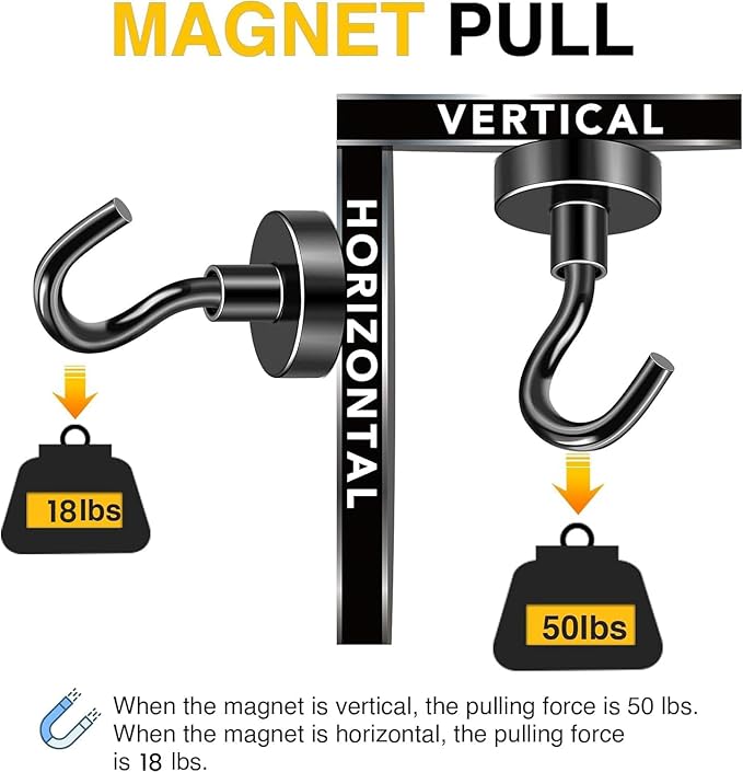 DIYMAG Large Magnetic Hooks Strong Heavy Duty Metal Hook with Refrigerator Kitchen Gadgets Outdoor Grill Hanging, 1.34in×0.78in Black 10 Pack