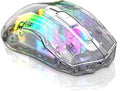 Docooler Wireless Gaming Mice with Transparent Crystal Shell, Tri-Modes(USB Wired+2.4G Wireless+Bluetooth), 3600DPI Adjustable E-Sports Mice, RGB Slient Mouse with Ergonomics Design - White/Black