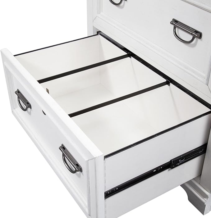 Liberty Furniture Allyson Park 2 Piece Set Lateral File Cabinet with Hutch Cottage Home Office Storage - Wirebrushed White w/Charcoal Tops Oak Wood