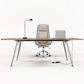 71-Inch Executive Desk, Computer Office Desk Workstation with Chrome-Plated Legs and Built-in Power Outlet, Writing Table Business Furniture, Modern Minimalist Style for Home Office, Light Brown