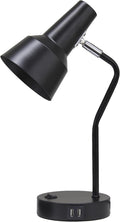Simple Designs LD1072-BLK 15.2" Sleek Essentials Metal Cone Shade Desk Lamp with Adjustable Shade and Dual USB Ports, for Office, Desk, Nightstand, Dorm, Black