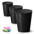 Lysam Bathroom Trash Can, 3 Pack 1.8 Gallons Small Trash Can with Trash Bags, Bathroom Garbage Can, Plastic Trash Bin, Round Waste Basket for Bedroom, Office, Kitchen, Room, Compact Space (Black)
