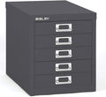 Bisley 5-Drawer Steel MultiDrawer Cabinet - Anthracite Grey, Chrome Pull Handles with Label Holders, Powder-Coated Steel, Removable Drawers, Desktop Storage, Labels Included