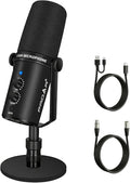 XLR/USB Dynamic Microphone,PC Computer Microphone for Podcasting,Vocal Recording,Live Streaming,Gaming,Voice-Over,All Metal Professional Studio Mic Kit with Noise Cancelling,USB-C Port