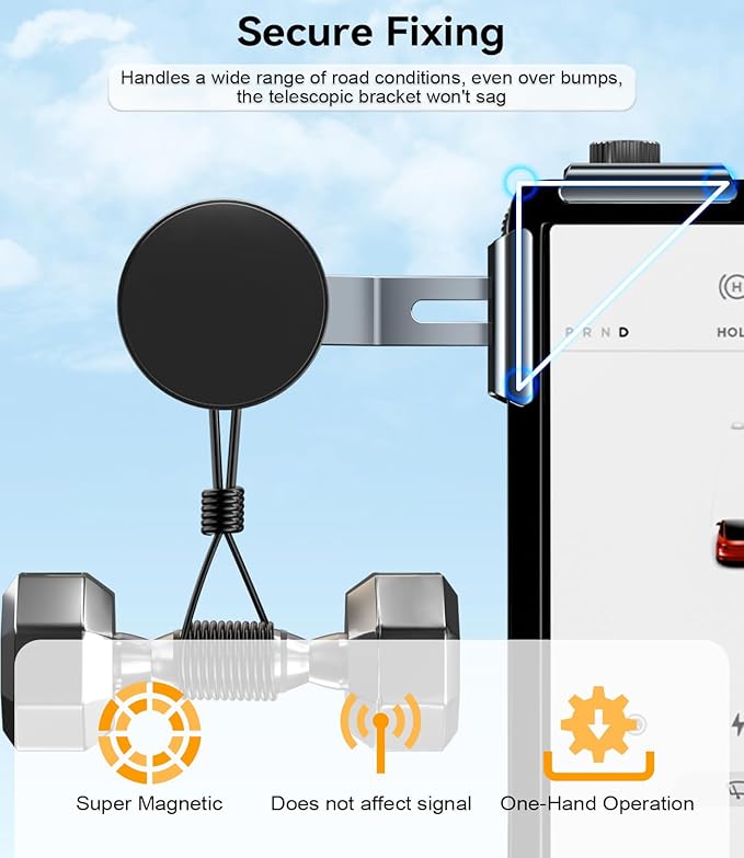 CloudValley Tesla Model Y/3 Phone Mount,【Extendable Metal Holder】 Design for MagSafe Car Accessories for iPhone, Magnetic Mobile Phone Holders, Strong Magnet for 3/Y/S/X/Cybertruck, 2026