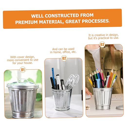Toyvian 3pcs Mini Can for Desktop Material Slim Bathroom Trash Can Lid Adorable Waste Bin Flowerpot