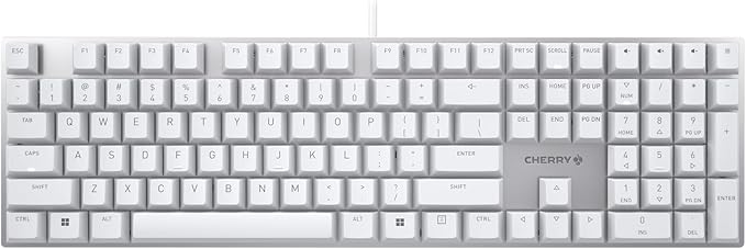 Cherry KC 200 MX, Wired Mechanical Office Keyboard, Modern Design with Elegant Aluminum Surface, USB-A Connection, MX2A Silent RED Switches, White/Silver
