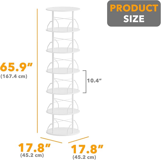 SpaceAid 6 Tier Rotating Bookshelf Tower, 360 Display Stackable Spinning Bookcase, Space Saving Revolving Round Book Shelf, Floor Standing Swivel Corner Organizer, White