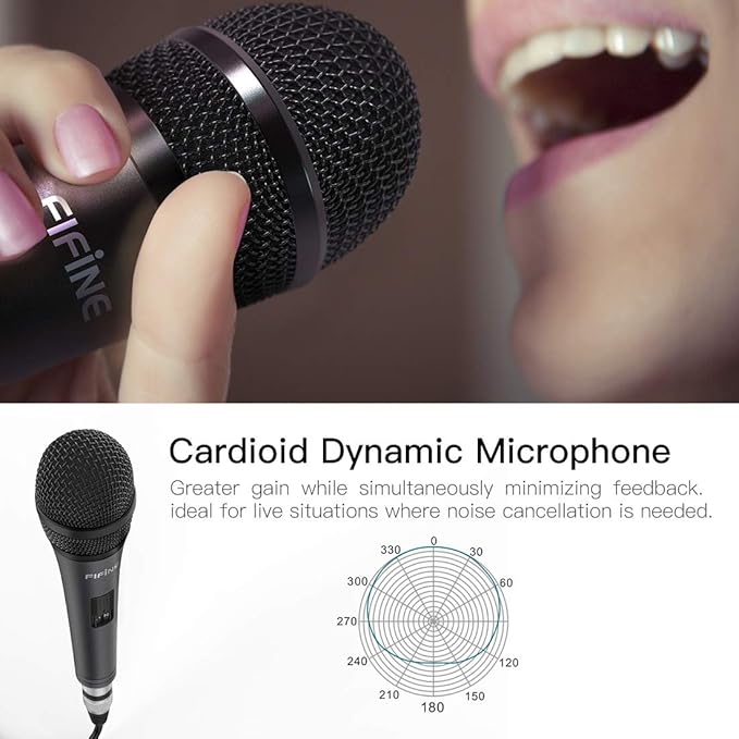 Fifine Karaoke Microphone, Dynamic Vocal Microphone for Speaker, 6.35MM Wired Handheld Mic with On and Off Switch and 14.8ft Detachable Cable-K6