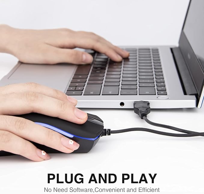 Rii Wired Mouse, Computer Mouse with Blue Backlit,Comfortable Grip Ergonomic Optical,USB Wired Mice Support Windows PC, Laptop,Desktop,Notebook,Chromebook (2PACK)