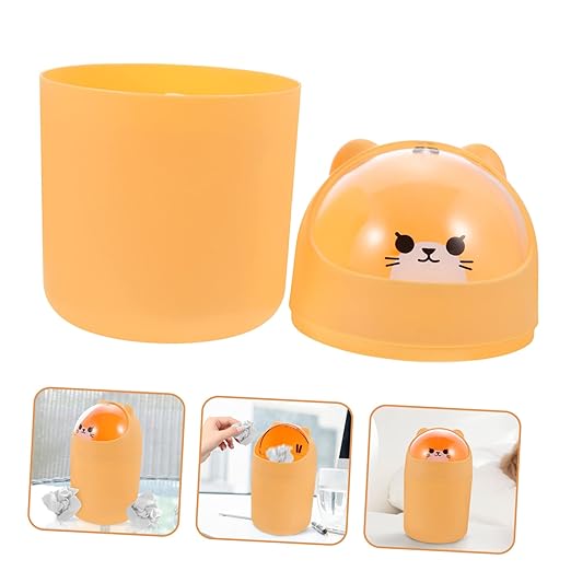 PRETYZOOM Cute Bear Desktop Trash Can Lid Mini Plastic Garbage Bin for Home Office Slim Waste Container for Bedroom and Tabletop Creative Animal Design