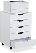 Relaxdays 5 Drawer Roll-Up Cabinet H 66.5 x W 48 x D 39.5 cm Office Cabinet Filing Cabinet with Wheels Office White