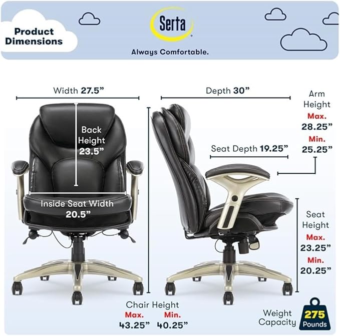 Home Square 2-Piece Set with Standing Desk and Motion Office Chair