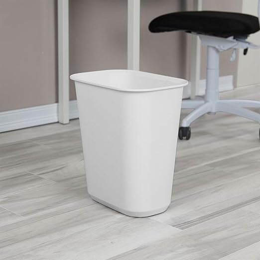 Sterilite 5.5 Gallon Rectangular Wastebasket Easy to Clean Open Top Durable Home Kitchen Trash Bin, Fits 8 Gallon Liner, 24 Pack, White