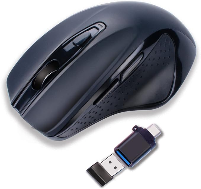 USB C Wireless Mouse, Large Size Ergonomic, Rechargeable Gaming and Office Mouse with 4 Level DPI Settings, 6 Buttons, for MacBook Pro, iPad Pro and Laptop Port,