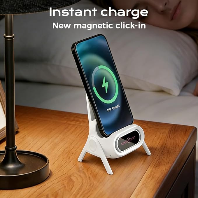 Mini Chair Wireless Fast Charger Multifunctional Phone Holder, 2026 New Wireless Fast Charger Phone Stand with Speaker, 3 in 1 Charging Desktop Stand for Cell Phones (Pink)