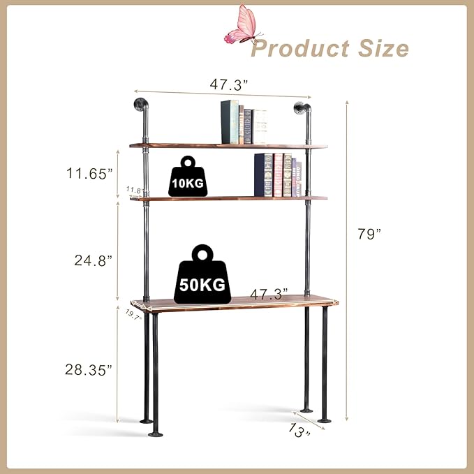 Multifunctional Home Office Furniture Sets, 79" H x 47.3 L Desk with Shelves & Soft Seat Roller Reclining Chair Set - Modern Industrial Workspace Furniture for Small Spaces/Study/Gaming