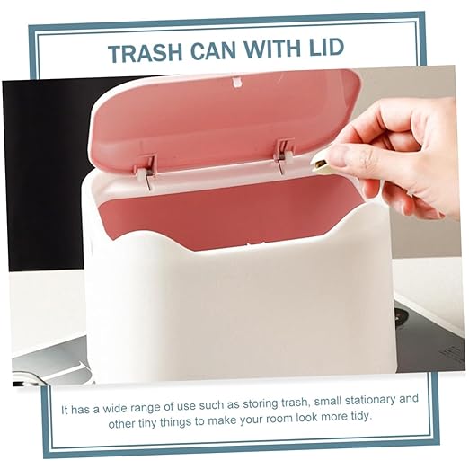 Mini Desktop Garbage Can Press-Down Type Trash Container Lid Plastic Waste Bucket for Home Office Kitchen