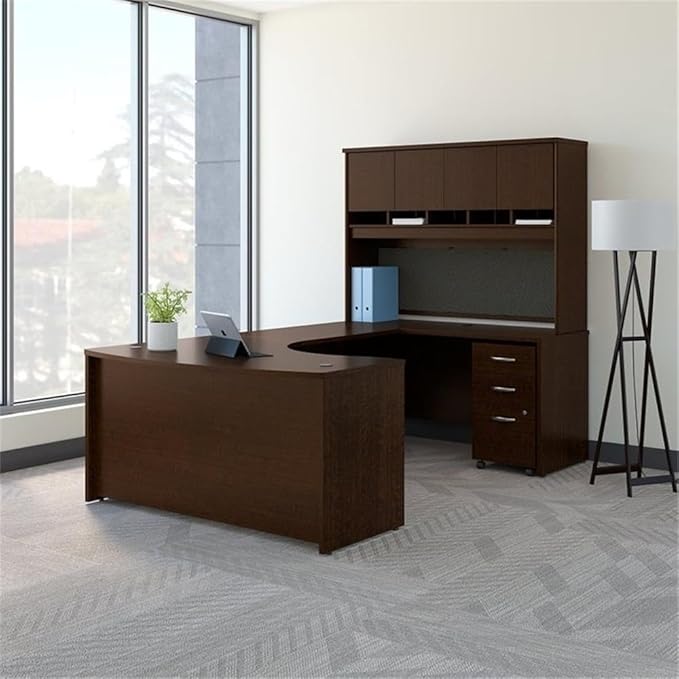 Bush Business Furniture Series C Right Handed Bow Front U Shaped Desk with Hutch and Storage, 60W, Mocha Cherry