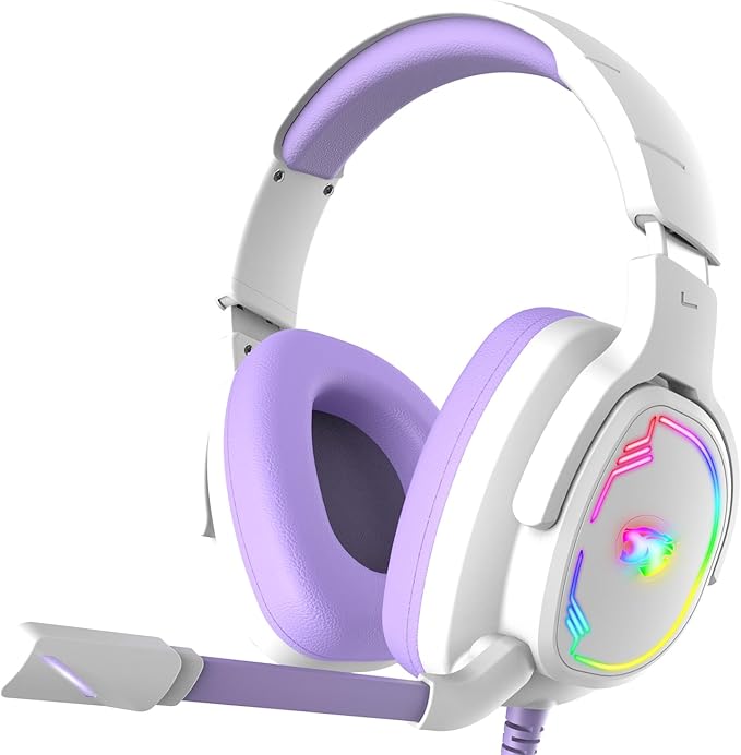 Jimonyer Gaming Headset for PC/PS4/PS5/Xbox One/Switch, Stereo Surround Sound Gaming Headphones with Noise Canceling Flexible Mic, Computer Headset with 3.5mm Jack(Purple)