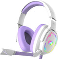 Jimonyer Gaming Headset for PC/PS4/PS5/Xbox One/Switch, Stereo Surround Sound Gaming Headphones with Noise Canceling Flexible Mic, Computer Headset with 3.5mm Jack & RGB Light (WhitePurple)