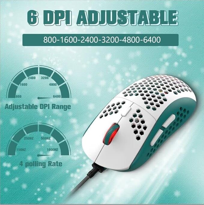 ZIYOU LANG Wired RGB Gaming Mouse,65G Lightweight Honeycomb Ultralight Mouse with High Precision Sensor 6400DPI,6 Button Programmable USB Gaming Mice,Precise Registration for PC Gamers Xbox PS4 Users
