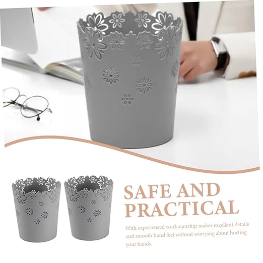 2pcs Mini Trash Cans Lids Desktop Office Home Slim Trash Bin Car Waste Container