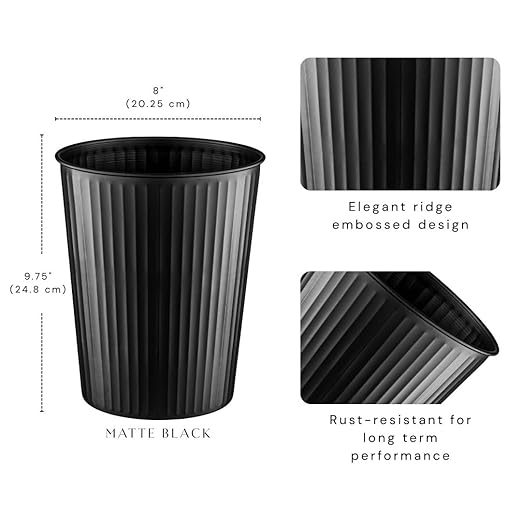 Monarch Abode Ridge Embossed Metal Desk Wastebasket – Black