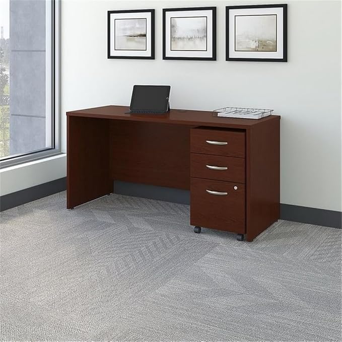 Bush Business Furniture Series C 60W x 24D Office Desk with Mobile File Cabinet in Mahogany