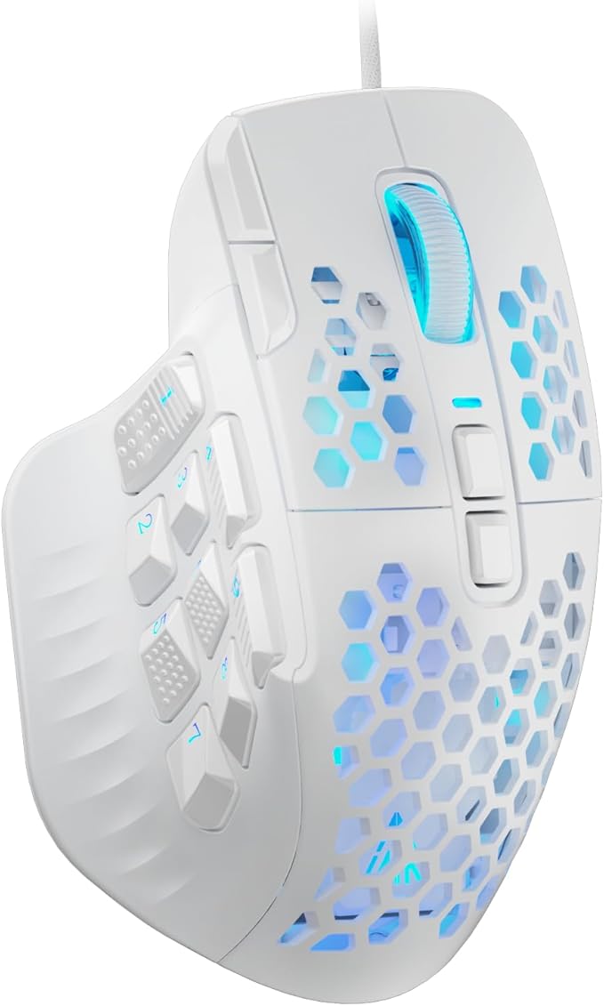 SOLAKAKA SM809 Gaming Mouse for MMO,24000 DPI,16 Programmable,RGB PC Gaming Mice,White
