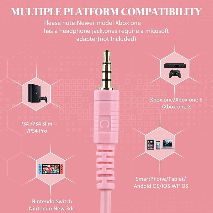 DIWUER Gaming Headset for Xbox One, PS4, PS5, Nintendo Switch, Bass Surround and Noise Cancelling 3.5mm Over Ear Headphones with Mic for Laptop PC Smartphones, Pink