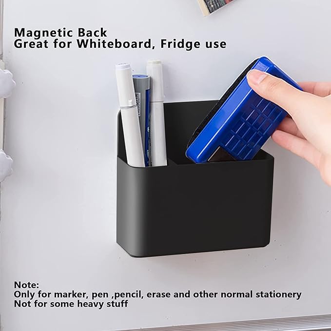 noonebutyou 4-in-1 Magnetic Marker Holder - Dry Erase Marker, Pen Holder, Wall Mount, Self-Adhesive for Whiteboard, Fridge, Home Office, School (Black)