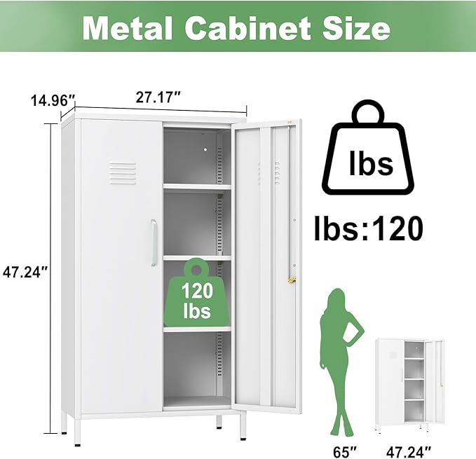 Ckzbx Tall Narrow Storage Cabinet 51.18" H Bathroom Cabinet Metal Pantry Cabinets, 3 Adjustable Shelves for Kitchen, Home Office, Living Room, Dinning Room (30 inches Wide White)