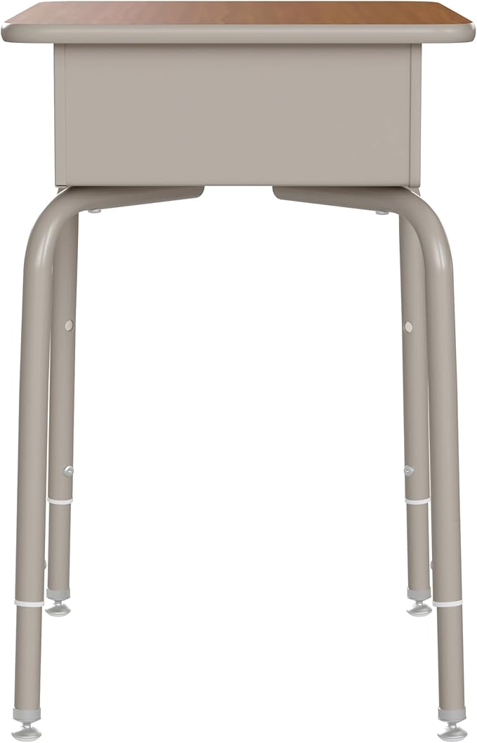 EMMA + OLIVER Jacobs Desk/Stackable Ergonomic Chair Set, Flex Comfort Seat Back, Adjusting Desk Legs, Metal Open Front Storage Box, Walnut Desktop/Navy Chair