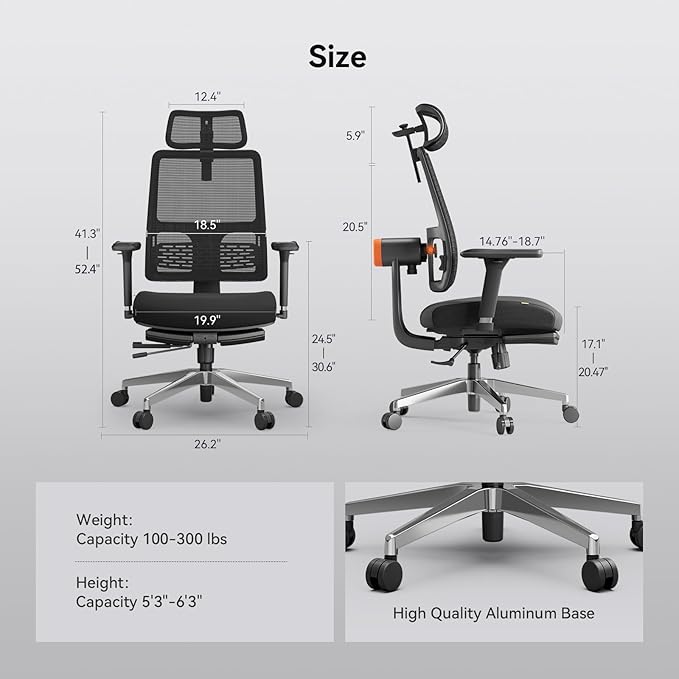 Newtral Ergonomic Office Chair - Home Office Desk Chair with Adaptive Lumbar Support, with Footrest, 4D Armrest, Adjustable Seat Depth & Height