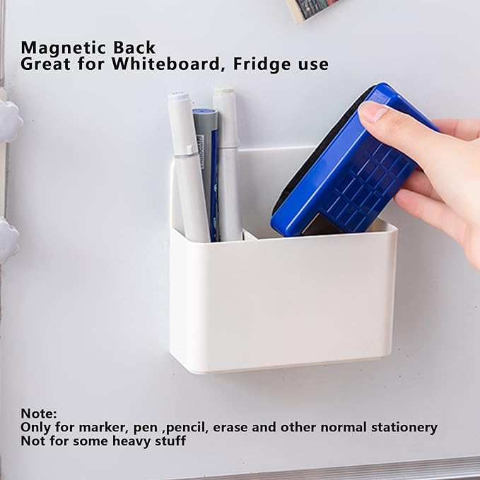 noonebutyou 2 Pcs Magnetic Marker Holder Wall Mount Marker Caddy Pencil Holder for Dry Erase Whiteboard Fridge, Self Adhesive Marker Pen Holder for Home Office School (White&LL)