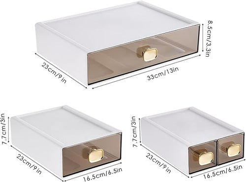 2 PACK Stackable Desk Organizer Stackable Storage Drawer Small Desk Organizer with Drawer Plastic Desktop Storage Organizer for Home, Office, Crafts, Pencils (White, M-1 Drawer, Pack of 2)