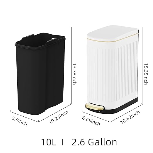 KSSKSS Slim Stainless Steel Desk Wastebasket – White (2.6 Gal)