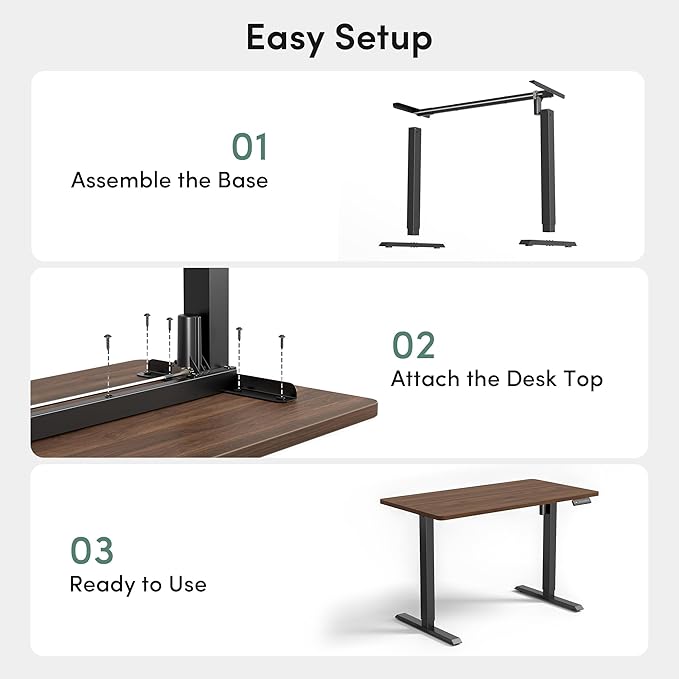 CubiCubi 32 x 20 Small One-Piece Standing Desk, Adjustable Height Electric Computer Sit Stand up Home Office Workstation, with 4 Memory Presets, Headphone Hook, Black Walnut