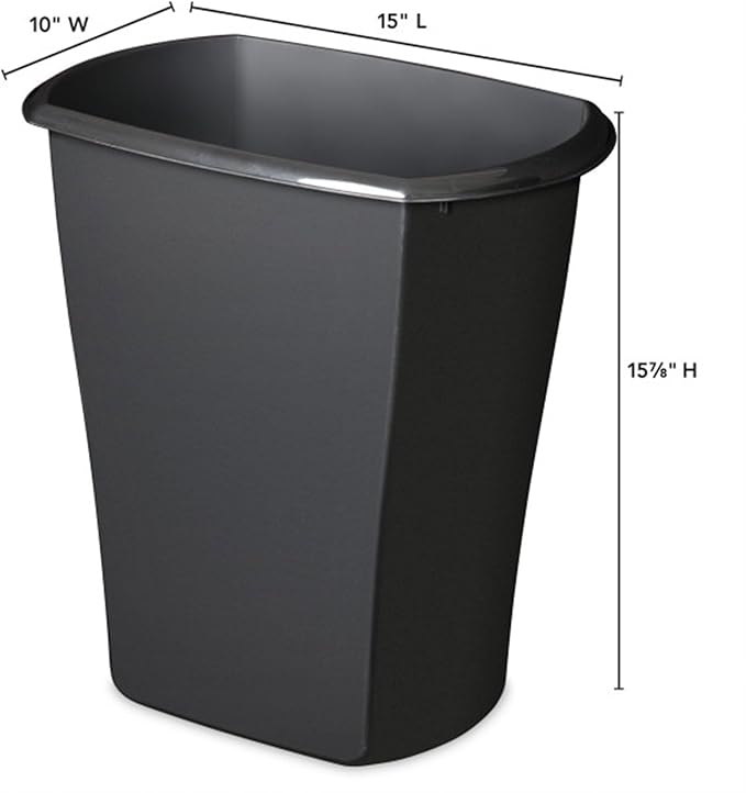 Sterilite 5.5 Gallon Rectangular Wastebasket, Open-top, Medium Sized Trash Can for the Bathroom, Bedroom, or Office, Black, 6-Pack