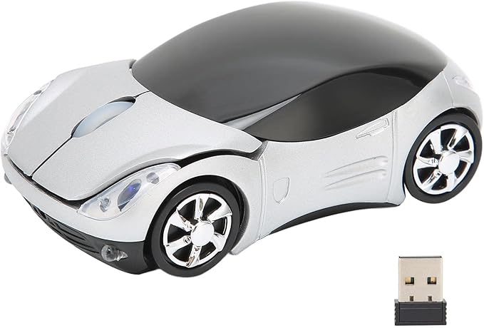 ASHATA Mouse, 2.4GHz Cool Sport Car Mouse, Car Shape Mouse Optical Gaming Mouse for 98 for 7 for Linux,for PC Laptop Computer (Silver)