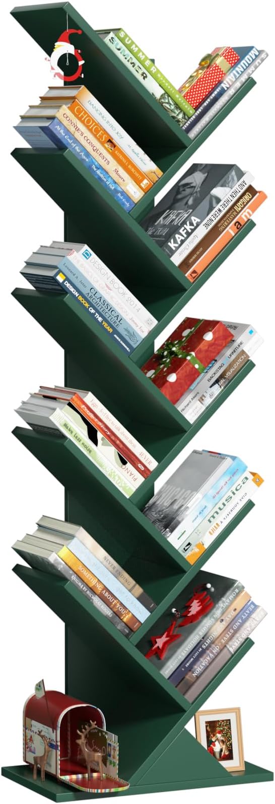SHEEPAM 10 Tier Tree Book Shelf, Floor Standing Wood Bookshelf for Narrow Space, Storage Organizer Bookshelves for Books/CDs/Magazine, Bookcase with Shelves for Home Office, Living Room